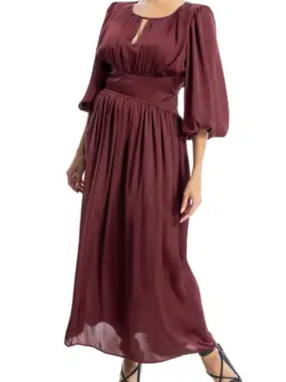 Max Studio Elegant Burgundy Maxi Dress with Puff Sleeves Sz M